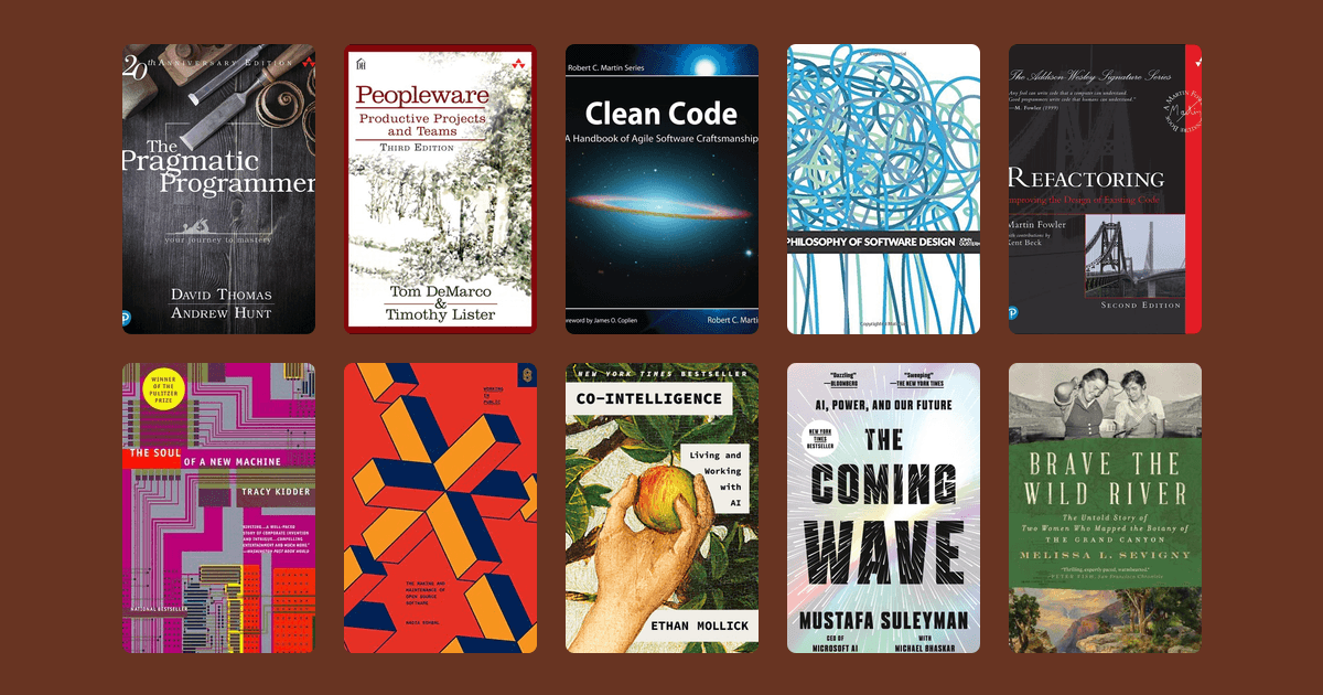 Covers from the Essential Coding in the age of AI reading list reading list