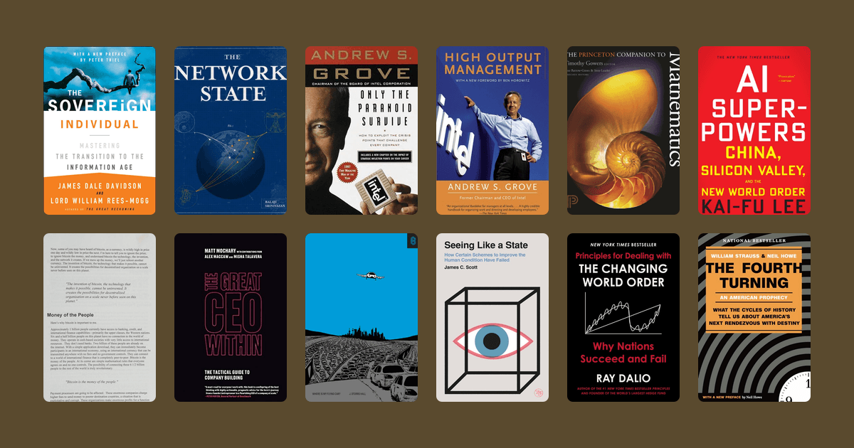 Book covers from the Balaji Srinivasan's reading list reading list