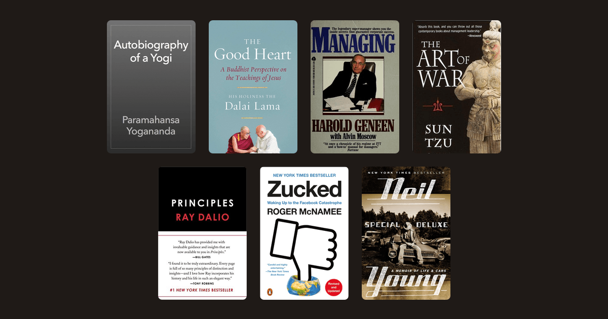 Book covers from the Marc Benioff's reading list reading list