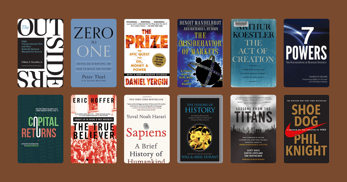 Book covers from the Patrick O'Shaughnessy's reading list reading list